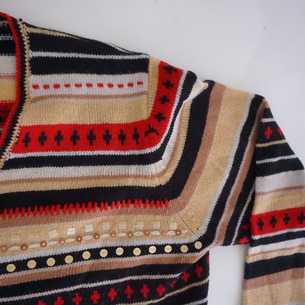 St Johns Bay Tan Red Striped Knit Button Cardigan Classic Preppy Grandmacore L - Picture 5 of 12